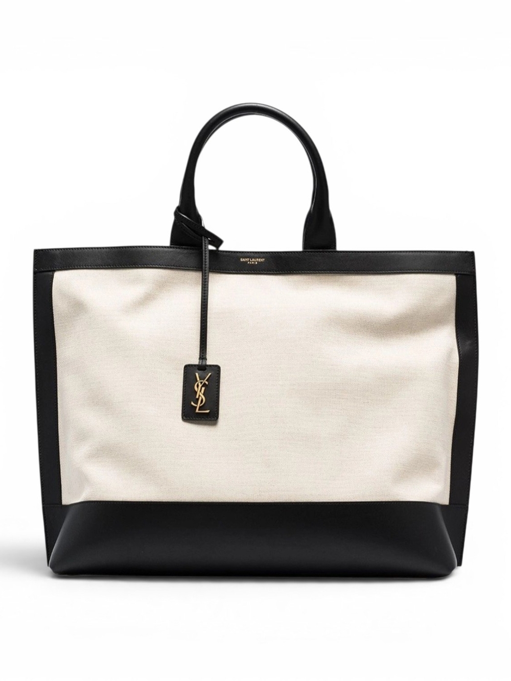 Saint Laurent Two-Tone Black and Cream Canvas Tote